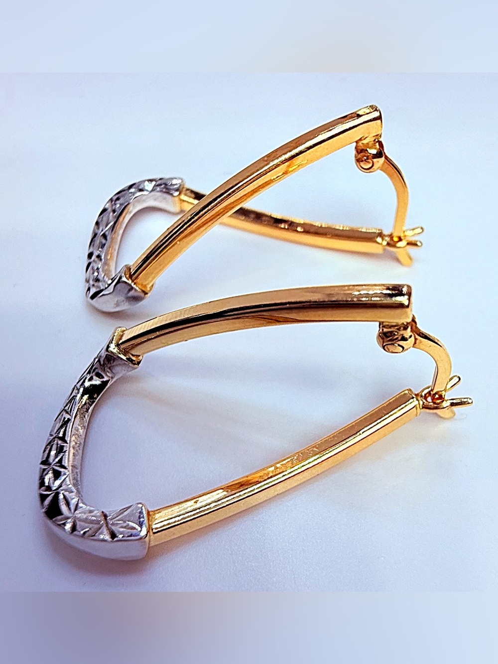 Two-Tone Gold and Silver Geometric Drop Earrings - Women Jewelry - Picture 8 of 17